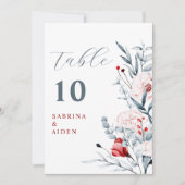 赤と青の花のフローラ結婚のテーブル番号 (正面)