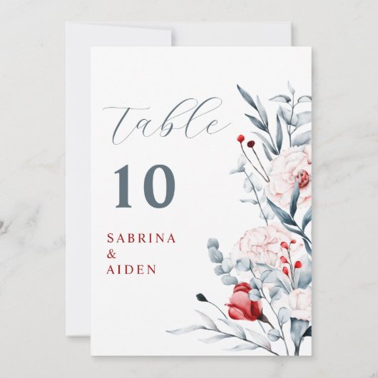 赤と青の花のフローラ結婚のテーブル番号 (裏面)