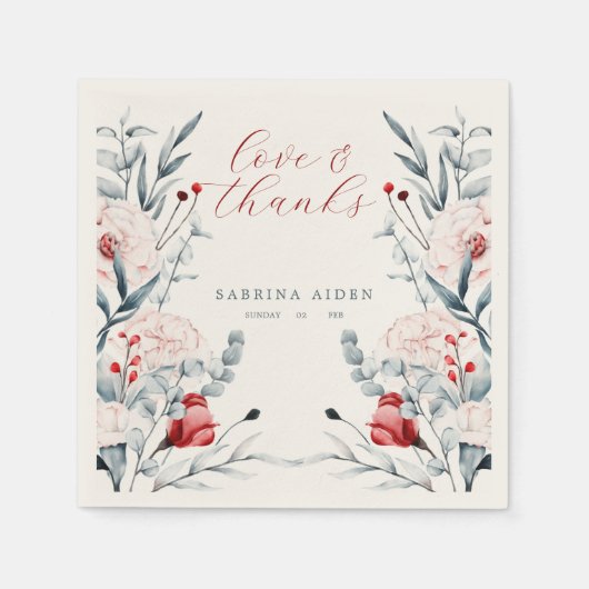 赤と青の花のフローラ結婚 スタンダードカクテルナプキン (正面)