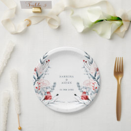 赤と青の花のフローラ結婚 ペーパープレート