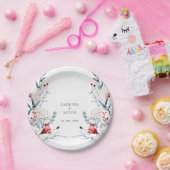 赤と青の花のフローラ結婚 ペーパープレート (パーティー)