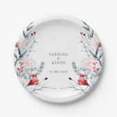 赤と青の花のフローラ結婚 ペーパープレート (正面)