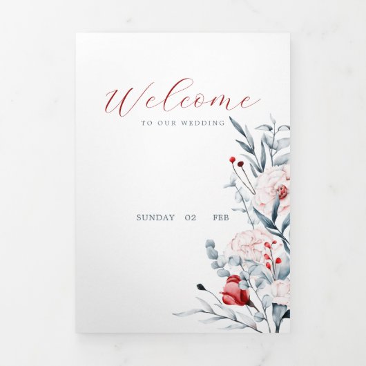 赤と青の花のフローラ結婚 三つ折り案内状 (カバー)
