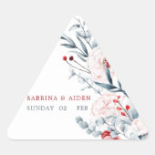 赤と青の花のフローラ結婚 三角形シール (正面)