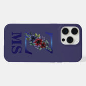 赤と青の花のブーケの優雅な水彩画 iPhoneケース (裏面横)
