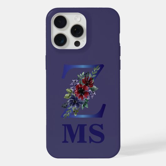 赤と青の花のブーケの優雅な水彩画 iPhoneケース (裏面)