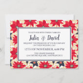 赤と青の花の模様の招待状 招待状 (正面)