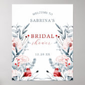 赤と青の花の花嫁シャワーウェルカム ポスター (正面)