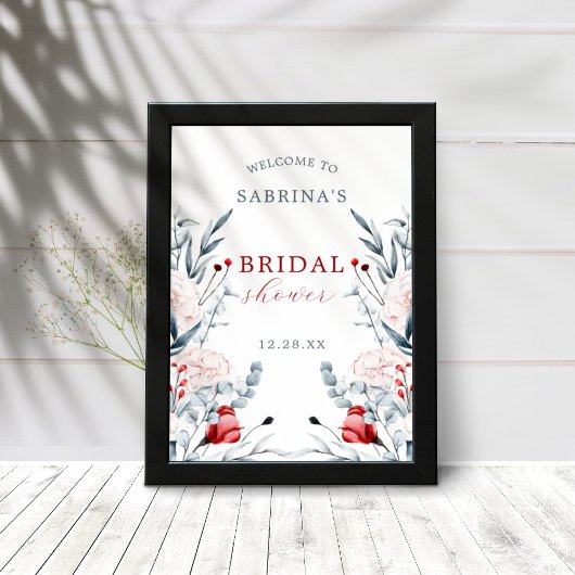 赤と青の花の花嫁シャワーウェルカム ポスター