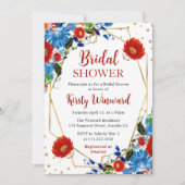 赤と青の花フレームブライダルシャワー 招待状 (正面)