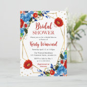 赤と青の花フレームブライダルシャワー 招待状 (スタンド正面)
