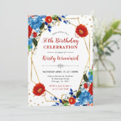 赤と青の花フレーム50誕生日 招待状 (スタンド正面)