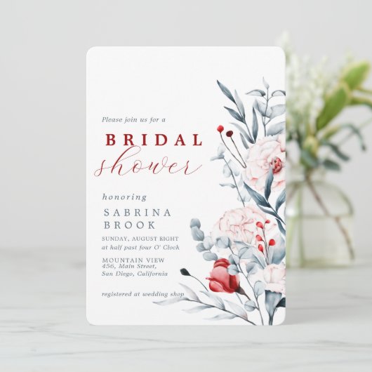 赤と青の花フローラブライダルシャワー 招待状 (スタンド正面)