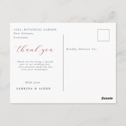 赤と青の花フローラ結婚ありがとう ポストカード (裏面)