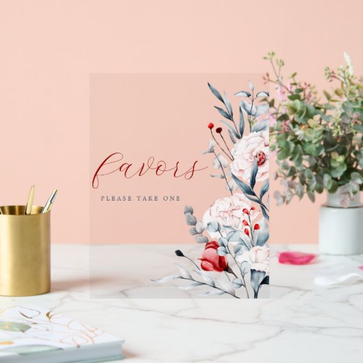 赤と青の花フローラ結婚式の引き出物 アクリルサイン (ウェディング)