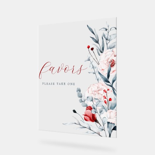 赤と青の花フローラ結婚式の引き出物 アクリルサイン (傾斜)