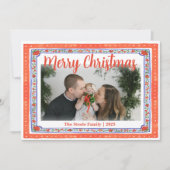 赤と青の花ブロックプリント、フォークアート風 シーズンカード (正面)