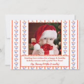 赤と青の花ブロックプリント、フォークアート風 シーズンカード (裏面)