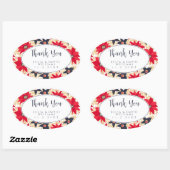 赤と青の花柄ステッカー 楕円形シール (シート)