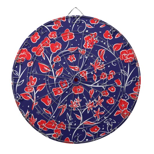 赤と青の花柄 ダーツボード (正面)