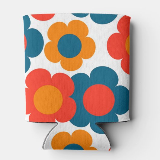 赤と青の花柄 ボールド ボタニカル スプリング & サマー 缶クーラー (裏面)