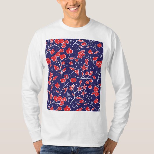 赤と青の花柄 Tシャツ (正面)