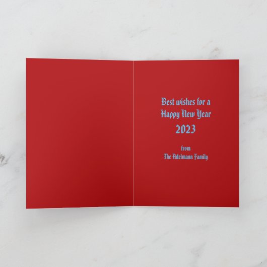 赤と青の花火新年のホリデーカード シーズンカード (内部)