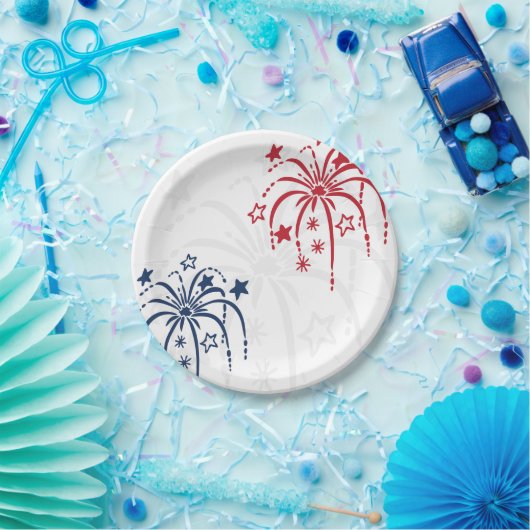 赤と青の花火7月4日のパーティー ペーパープレート (パーティー)