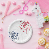 赤と青の花火7月4日のパーティー ペーパープレート (パーティー)