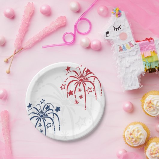 赤と青の花火7月4日のパーティー ペーパープレート (パーティー)