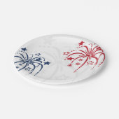 赤と青の花火7月4日のパーティー ペーパープレート (アングル)