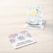 赤と青の花火7月4日パーティー スクエアペーパーコースター (インサイチュ)