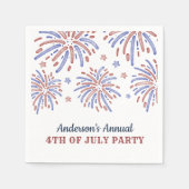 赤と青の花火7月4日パーティー スタンダードカクテルナプキン (正面)