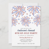 赤と青の花火7月4日パーティー 招待状 (正面)