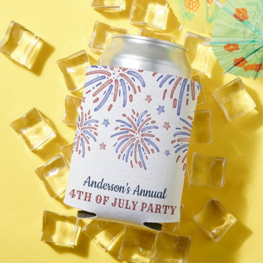 赤と青の花火7月4日パーティー 缶クーラー (インサイチュ 夏)