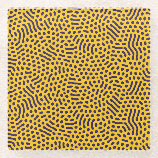 赤と青の葉のエレガントな花柄 グ ガラスコースター (正面)