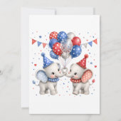 赤と青の象の1歳の誕生日 招待状 (裏面)