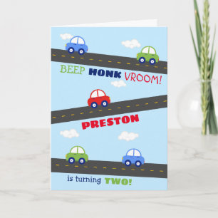 赤と青の車の子供の誕生日カード カード