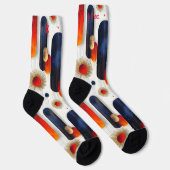 赤と青の輝くスターバストクリスマス ソックス (右)