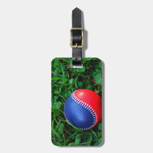 赤と青の野球と白のステッチ ラゲッジタグ (正面縦)
