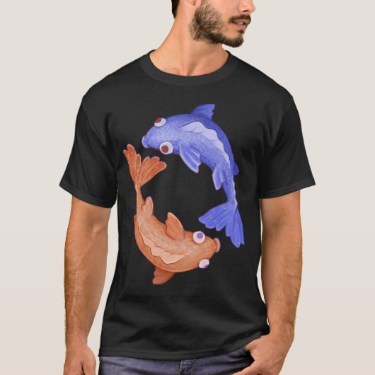 赤と青の陰陽の魚 Tシャツ (正面)