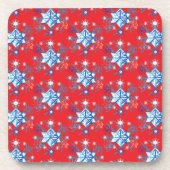 赤と青の雪の結晶と星 コースター (正面)