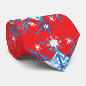 赤と青の雪の結晶と星 ネクタイ (ロール)