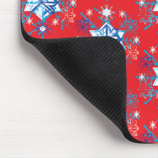 赤と青の雪の結晶と星 マウスパッド (コーナー)