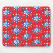 赤と青の雪の結晶と星 マウスパッド (正面)