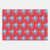 赤と青の雪の結晶と星 ラッピングペーパーシート (正面2)