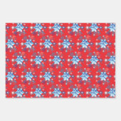 赤と青の雪の結晶と星 ラッピングペーパーシート (正面)