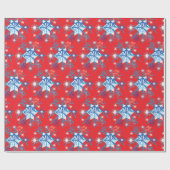 赤と青の雪の結晶と星 ラッピングペーパー (フラット)