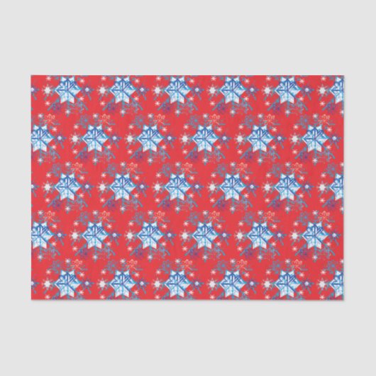 赤と青の雪の結晶と星 薄葉紙 (正面)