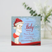赤と青の雪の結晶の少年たちへのクリスマスベイビーシャワーパーティー 招待状 (スタンド正面)